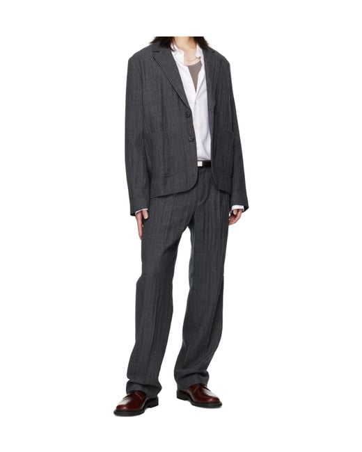 Our Legacy Gray Textured Straight-Leg Trousers for men