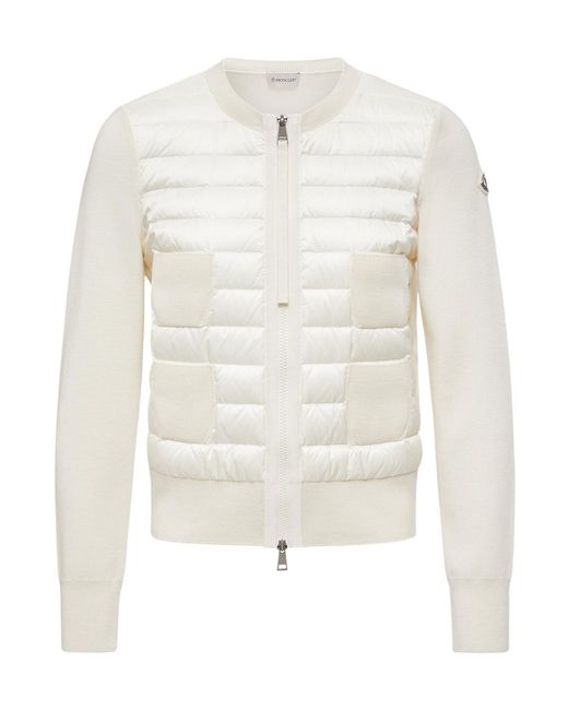 Moncler White Logo Patch Zip-Up Quilted Jacket