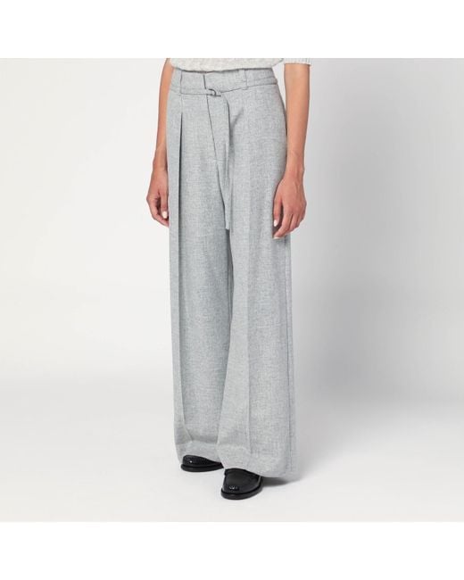 Brunello Cucinelli Gray Pleated Belted Trousers