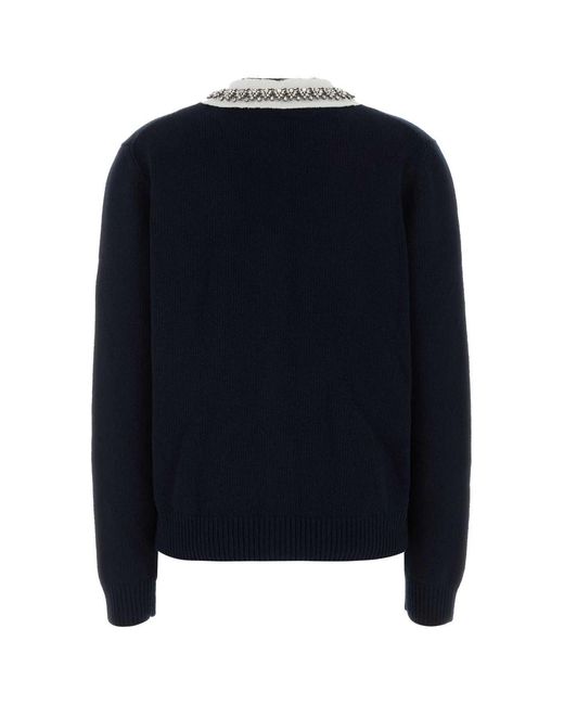 Prada Blue Embellished Button-Up Cardigan