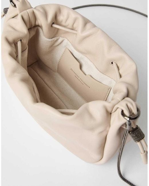 Brunello Cucinelli White Mellow Drawstring Small Bucket Bag