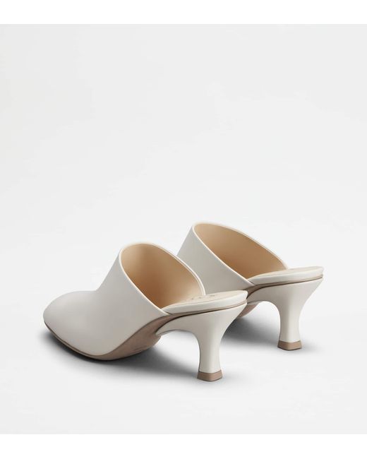 Tod's White Mid Heel Slip-On Mules