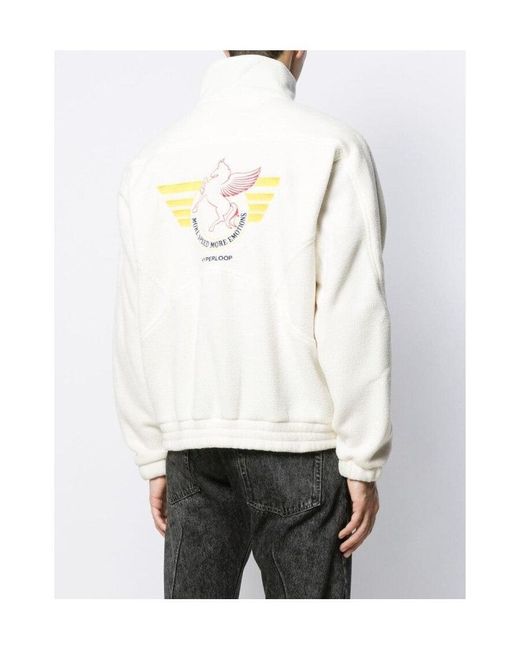MSGM White Logo Plaque Half Zip Sweater for men