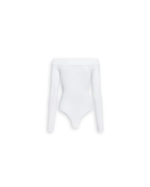 Alaïa White Alaïa Off-Shoulder Ribbed Bodysuit