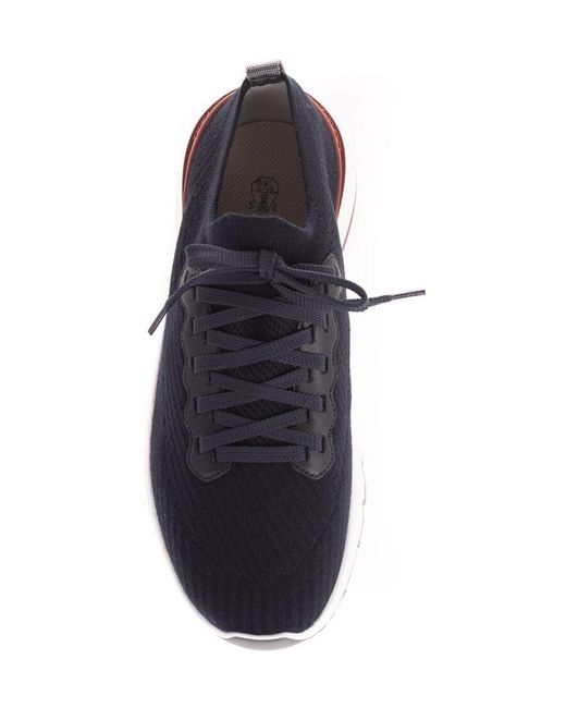 Brunello Cucinelli Blue Knitted Lace-Up Sneakers for men