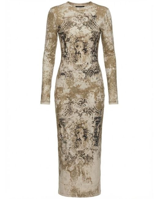 Jean Paul Gaultier Natural Le Medaillon Printed Midi Dress