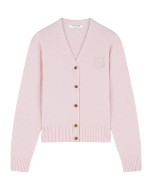 Maison Kitsuné Pink Maison Kitsuné Bold Fox Head Embroidered Knit Cardigan