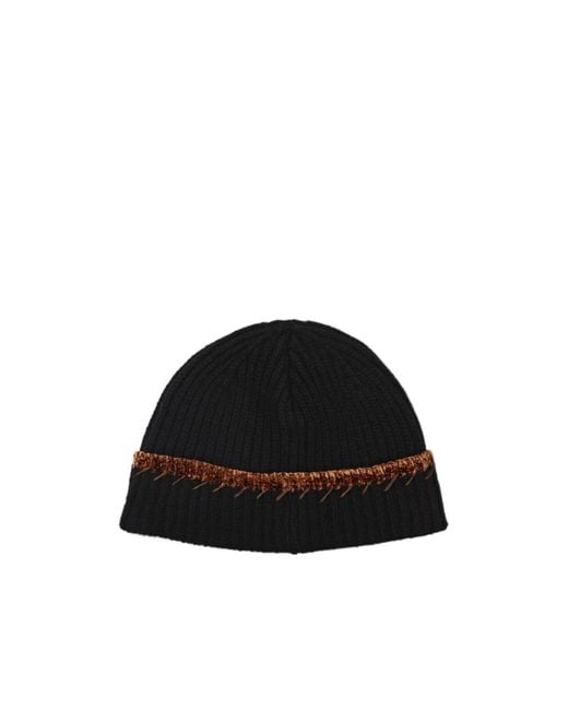 Marni Black Logo Embroidered Knitted Beanie for men