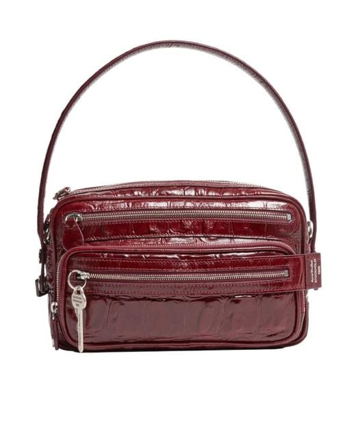 Acne Red Crocodile Embossed Shoulder Bag