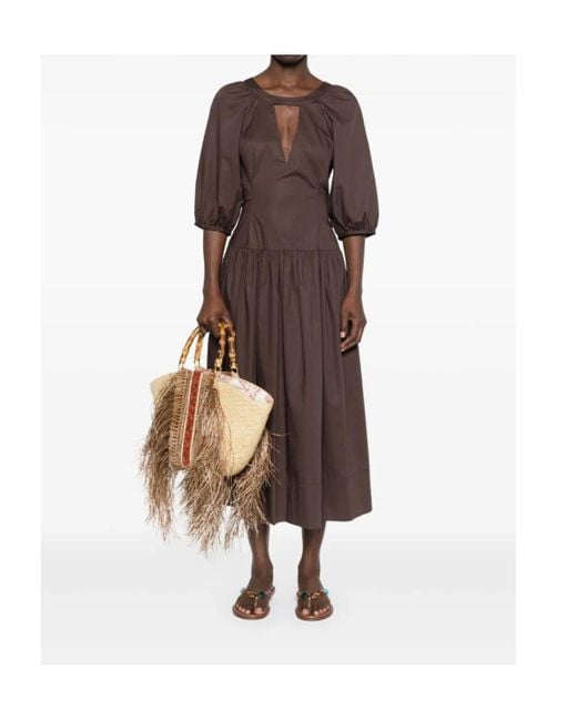 Twinset Brown Poplin Midi Dress