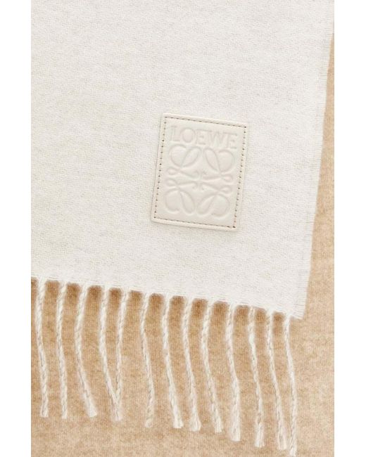 Loewe White Logo Wool Cashmere Scarf
