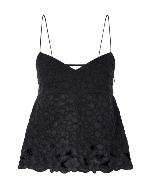 Isabel Marant Black Floral-Embroidered Ramie Tank