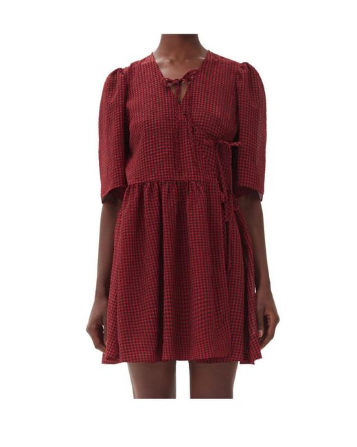Ganni Red Sheer Tie String Wrap Dress