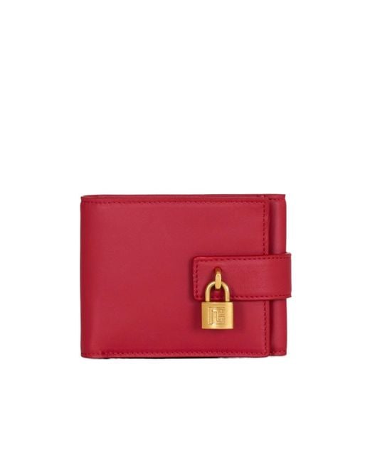 Balmain Red Pulse Trifold Smooth Leather Wallet