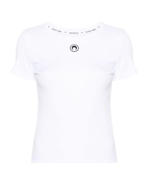Marine Serre Short-Sleeved Rib T-Shirt in White | Lyst