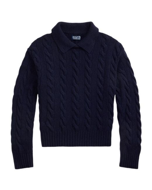 Polo Ralph Lauren Blue Cable-Knit Polo Sweater