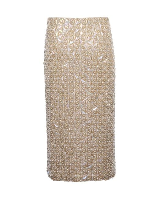P.A.R.O.S.H. Natural Sequin Floral Midi Skirt