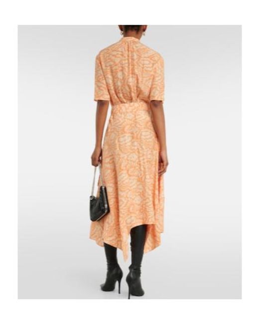 Stella McCartney Natural Printed Asymmetric Silk Midi Dress