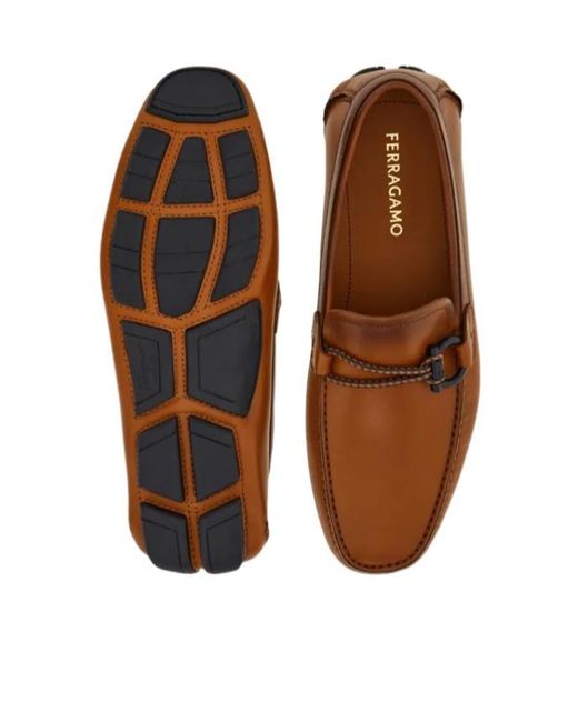Ferragamo Brown Driver With Gancini Ornament for men