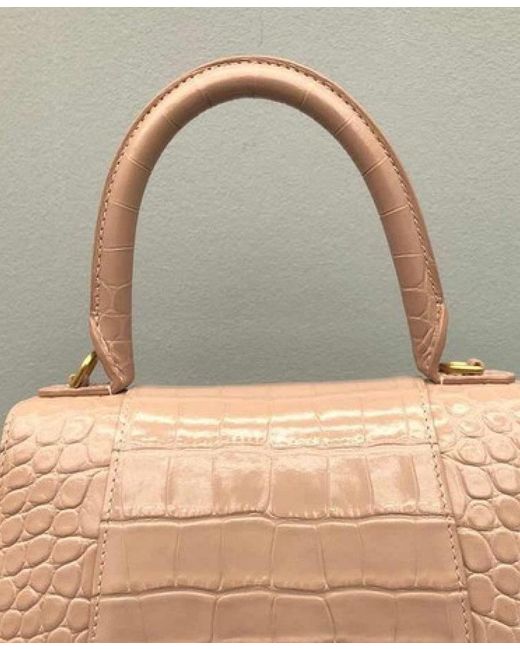 Balenciaga Pink Borsa Hourglass Small Con Lavorazione Coccodrillo Da Donna