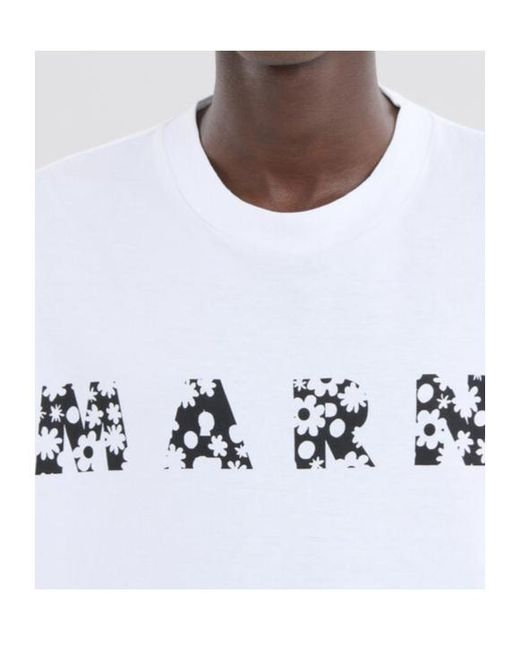 Marni White Logo-Printed Crewneck T-Shirt for men