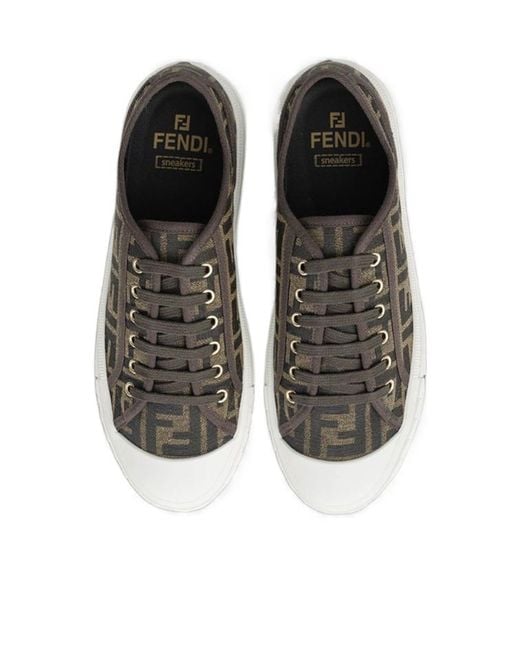 Fendi Brown Logo Jacquard Lace-Up Sneakers for men