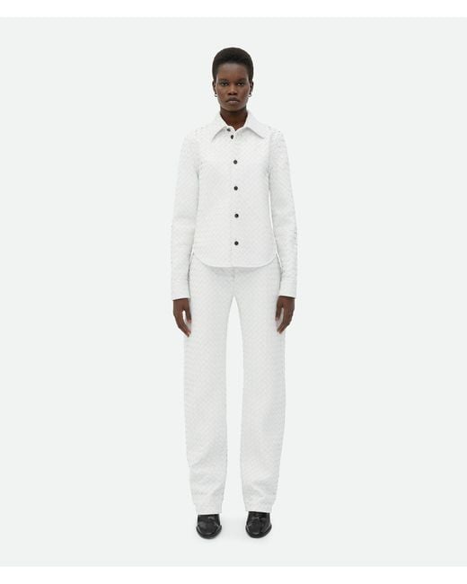 Bottega Veneta White Intreciato Patterned Casual Pants