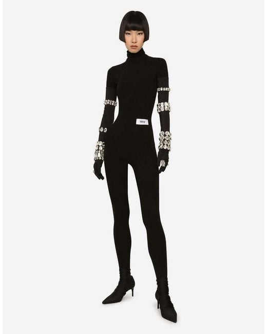 Dolce & Gabbana Black Crystal-Embellished Long Gloves