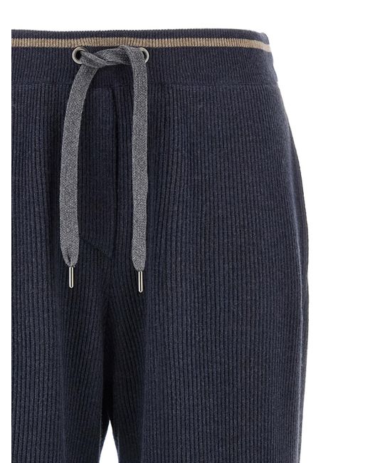 Brunello Cucinelli Blue Drawstring Straight Leg Trousers
