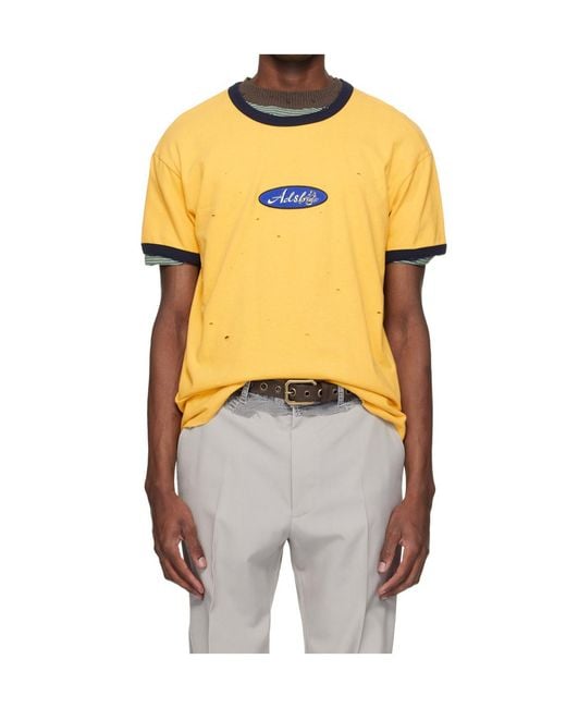 ANDERSSON BELL Yellow Logo Patch Crew Neck T-Shirt for men