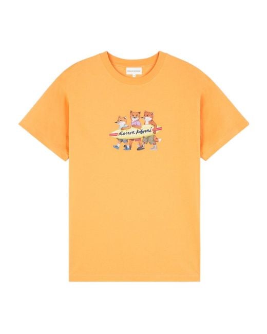 Maison Kitsuné Orange Maison Kitsuné Fox-Printed Crewneck T-Shirt