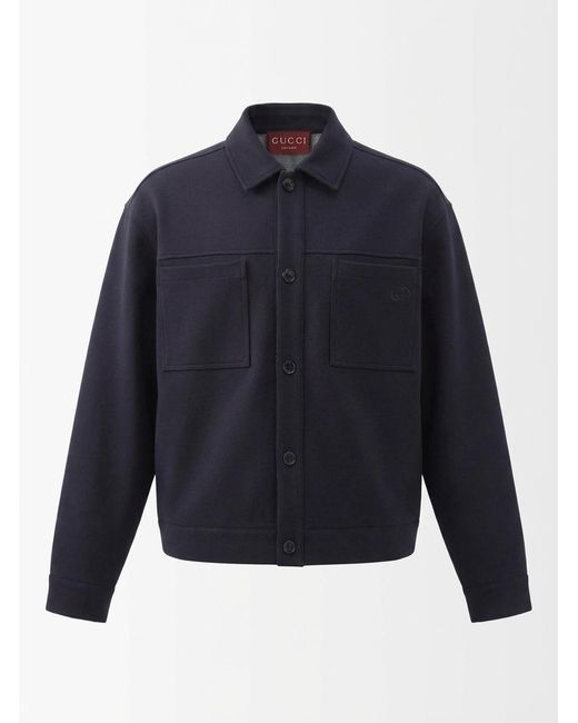 Gucci Blue Cotton Jersey Jacket With Embroidery for men