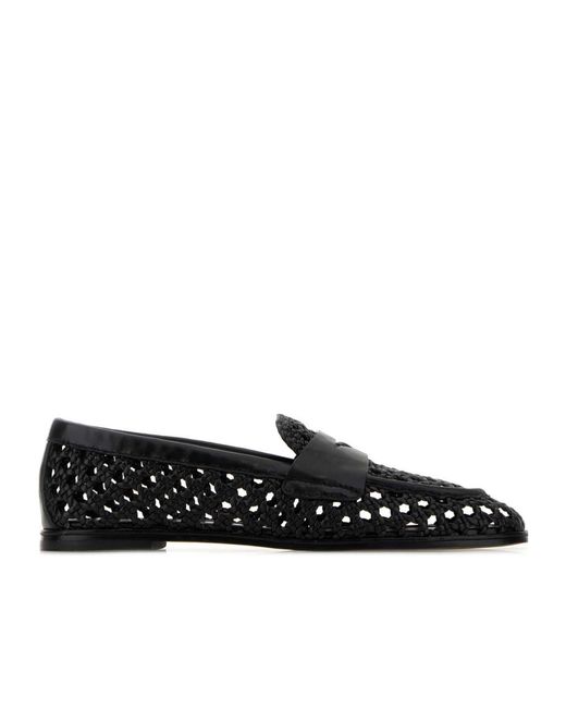 Stuart Weitzman Black Round-Toe Openwork Flat Shoes