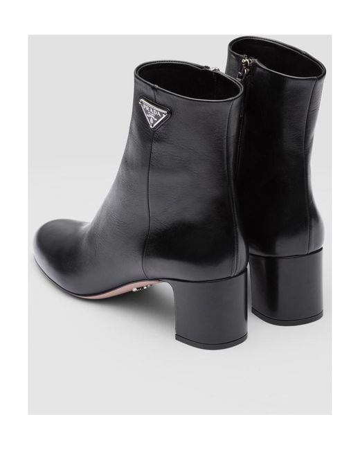 Prada Black Logo Plaque Rounded Toe Boots