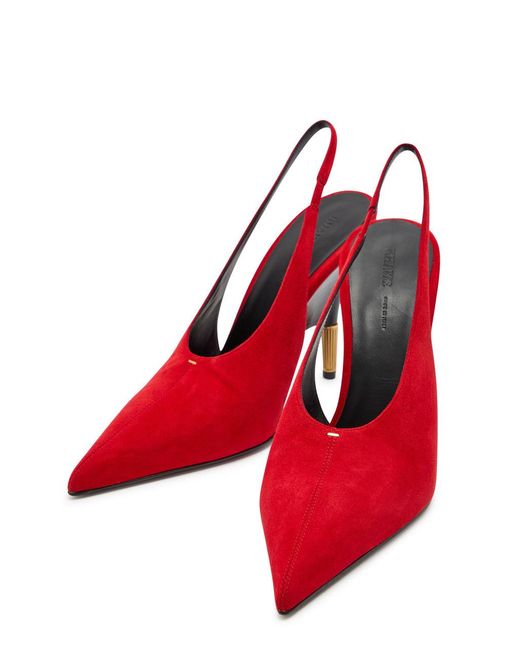Khaite Red Bella 100 18Kt-Plated Suede Slingback Pumps