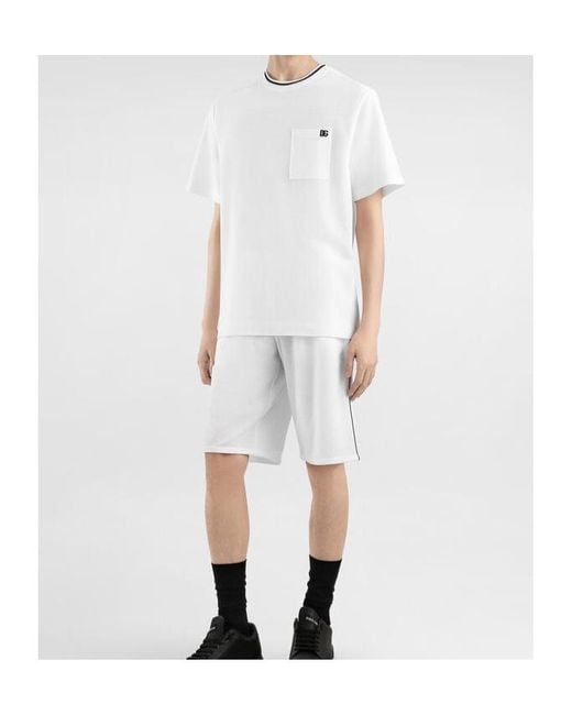 Dolce & Gabbana White Logo Embroidered Short-Sleeved T-Shirt for men