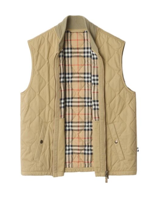 Burberry Natural Quilted Gabardine Gilet for men