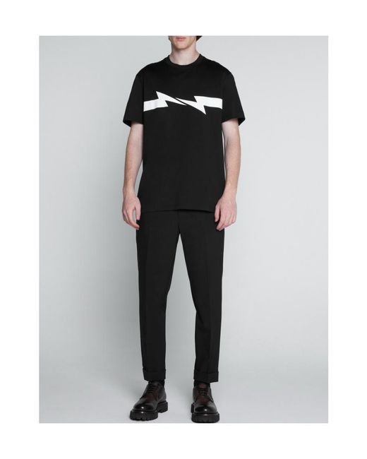 Neil Barrett Black Thunderbolt-Print Cotton T-Shirt for men