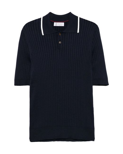 Brunello Cucinelli Blue Ribbed Polo Shirt for men