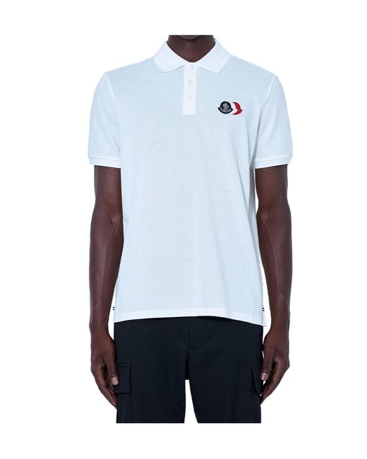 Moncler White Pique Polo Shirt With Logo Embroidery for men