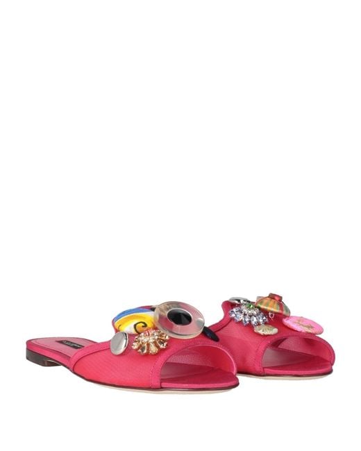 Dolce & Gabbana Pink Rhinestone Decorated Basic Color Flat Slippers