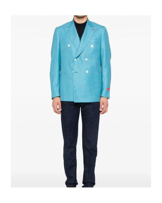 Isaia Blue Long-Sleeved Suit Jacket for men