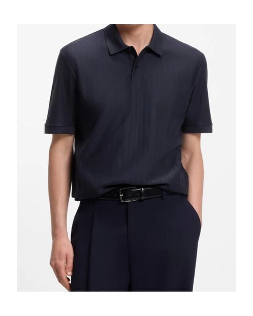 Boss Blue Stripe-Textured Polo Shirt for men