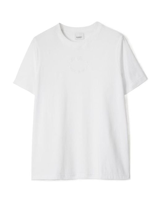 Burberry White Embroidered Oak Leaf Crest Crewneck T-Shirt