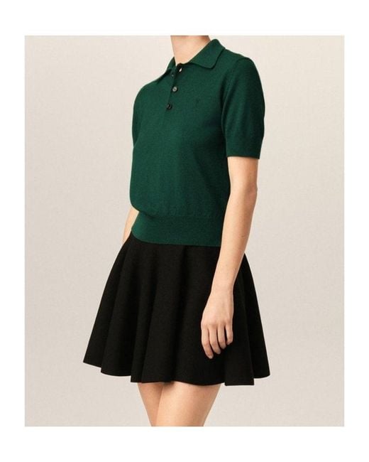 AMI Green Short-Sleeved Wool Knit Polo Shirt
