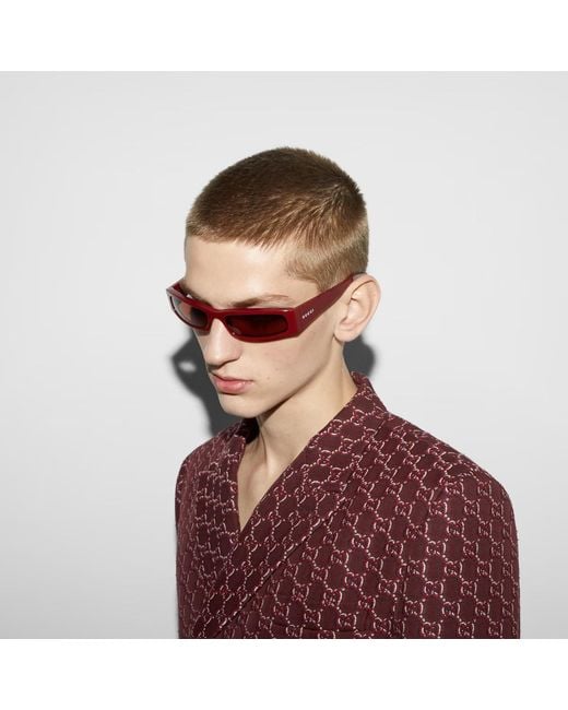 Gucci Red Eyewear Rectangular Frame Sunglasses for men