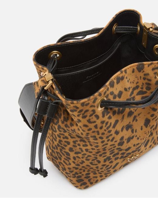Pinko Brown Leopard Printed Mini Bucket Bag