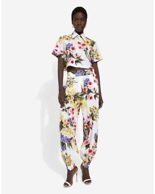 Dolce & Gabbana White Garden-Printed Balloon Pants
