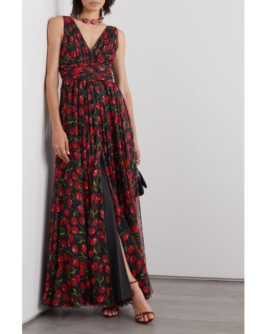 Dolce & Gabbana Red Cherry-Print Pleated Dress