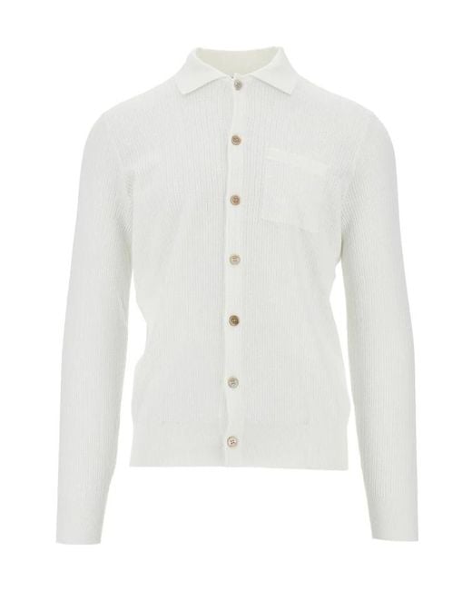 Brunello Cucinelli White Pocket Cardigan for men
